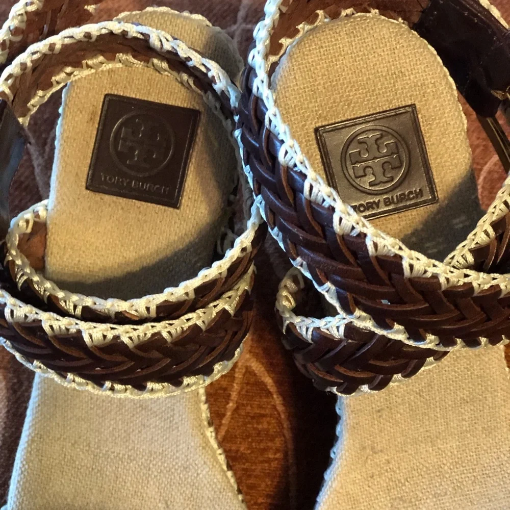 $SALE: TORY BURCH Leather Espadrille Wedge Sandal.